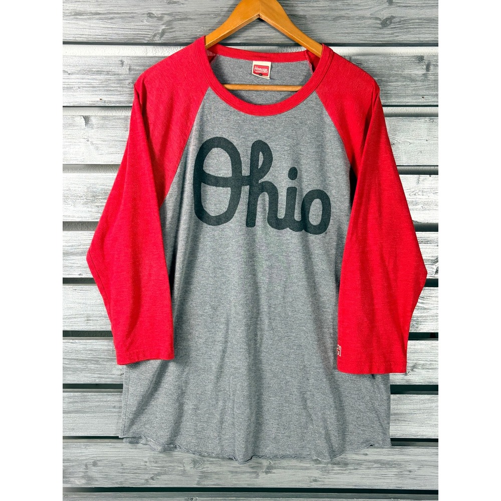 Homage Ohio Raglan 3/4 Sleeve Baseball T Shirt Tri-Blend Mens XL State Buckeyes